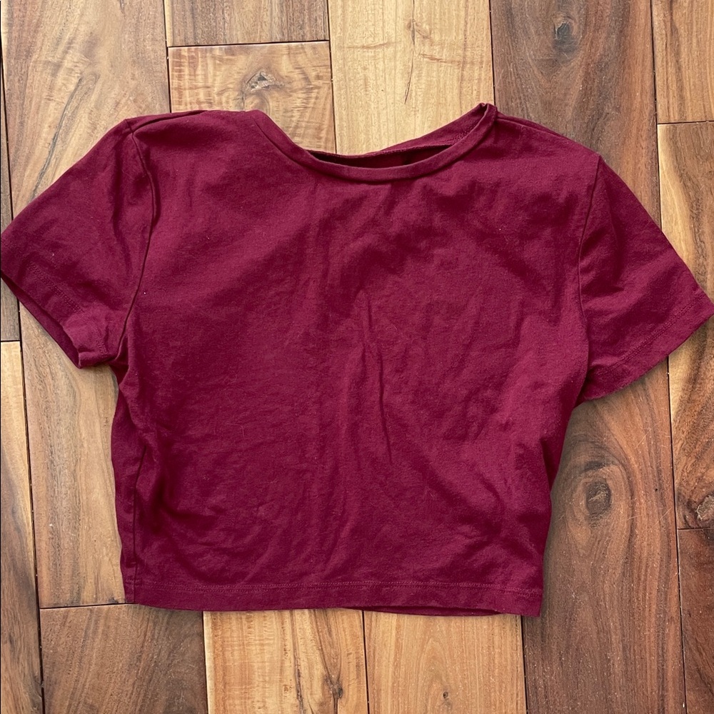 Wild Fable Maroon Short Sleeve Crop Top